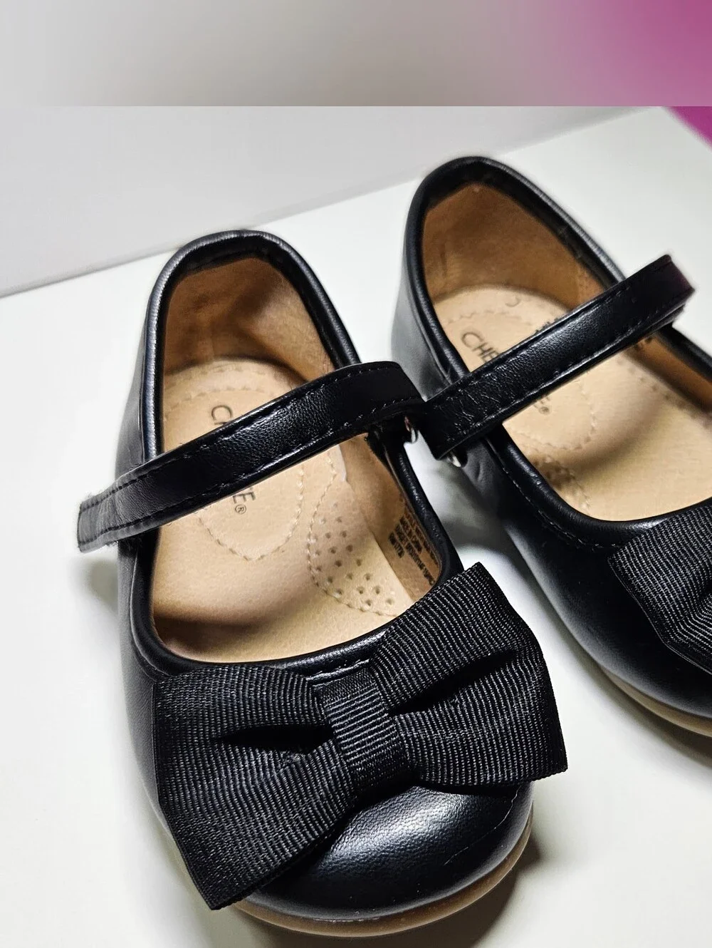 Cherokee Toddler Girls Black Mary Jane Dress Shoes Ribbed Bow Strap Size 5